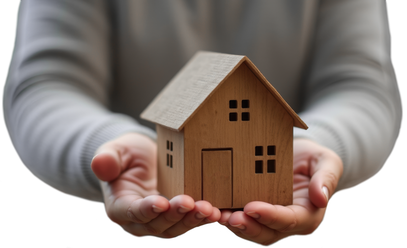 Hände halten ein kleines Haus zur Untermalung des Themas Immobilienerbe